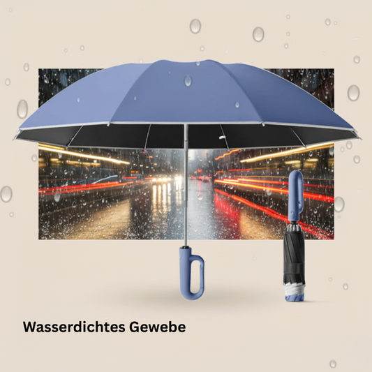 CaraBrell - winddichter, starker Regenschirm mit reflektierendem Streifen, umgekehrter faltbarer UV-Regenschirm für Regen und Sonne